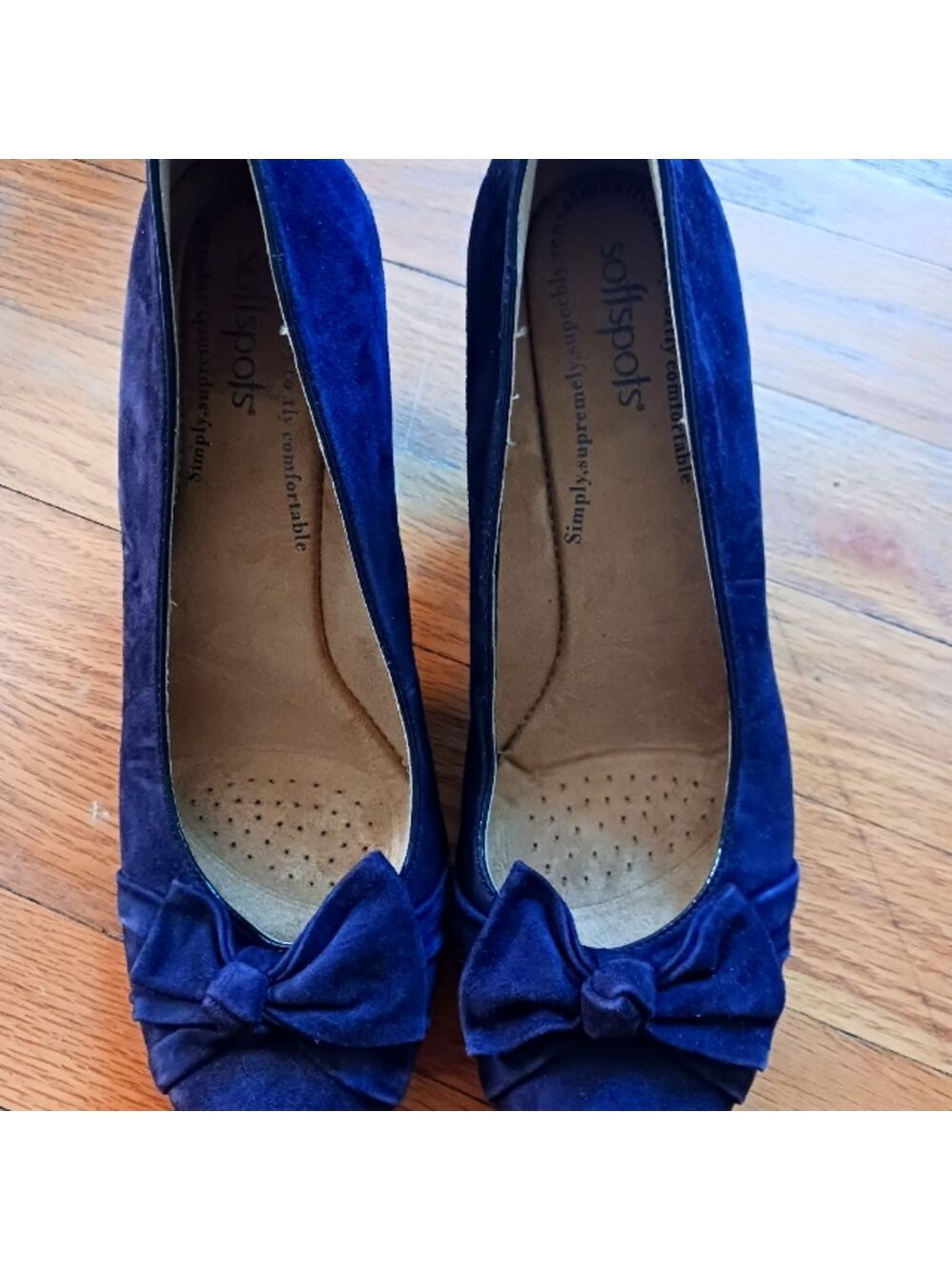 Softspots Navy Heels with Bow Accent